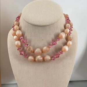 1.13.26-10Vintage Lisner Elegant Two-Layered Pink Lucite Faceted Beaded Necklace